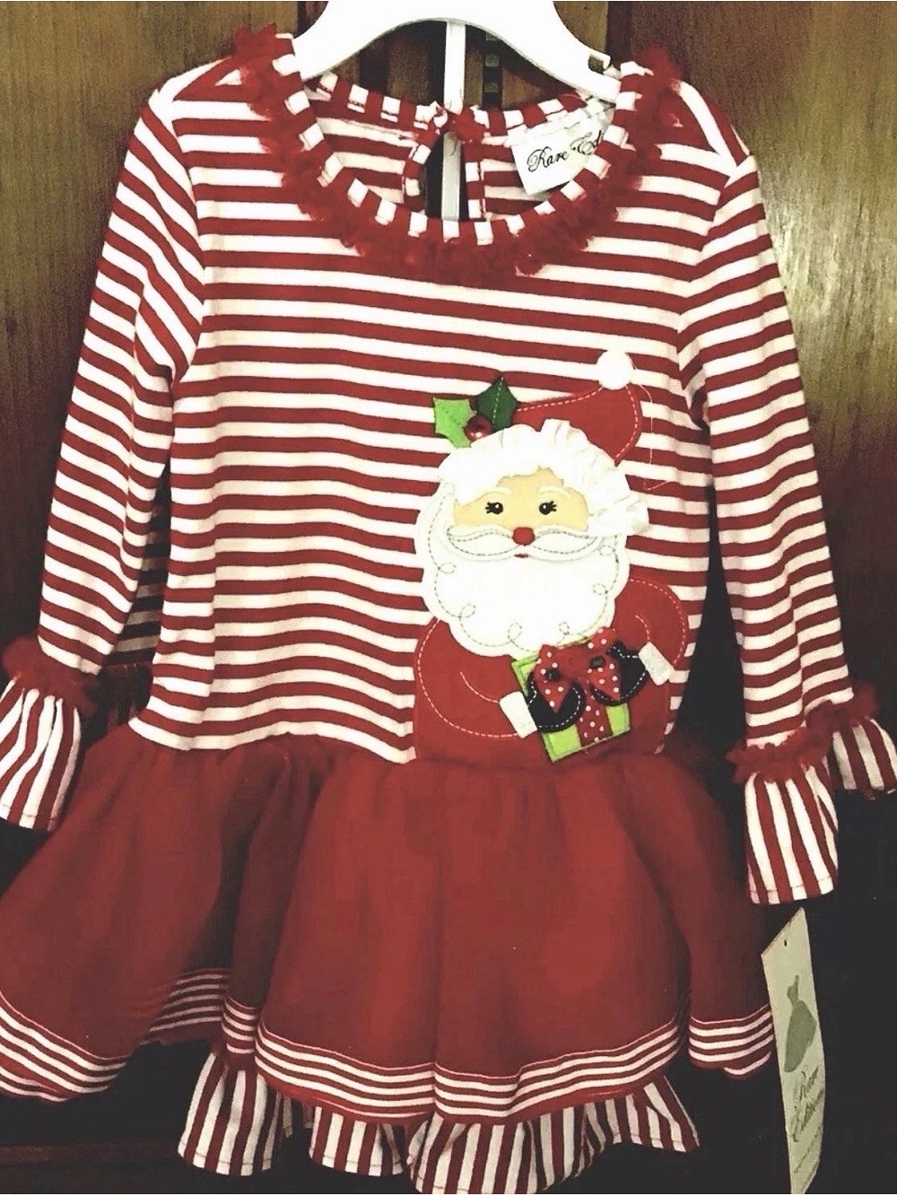 Rare Editions Red and White Striped Santa Holiday Dress 24M